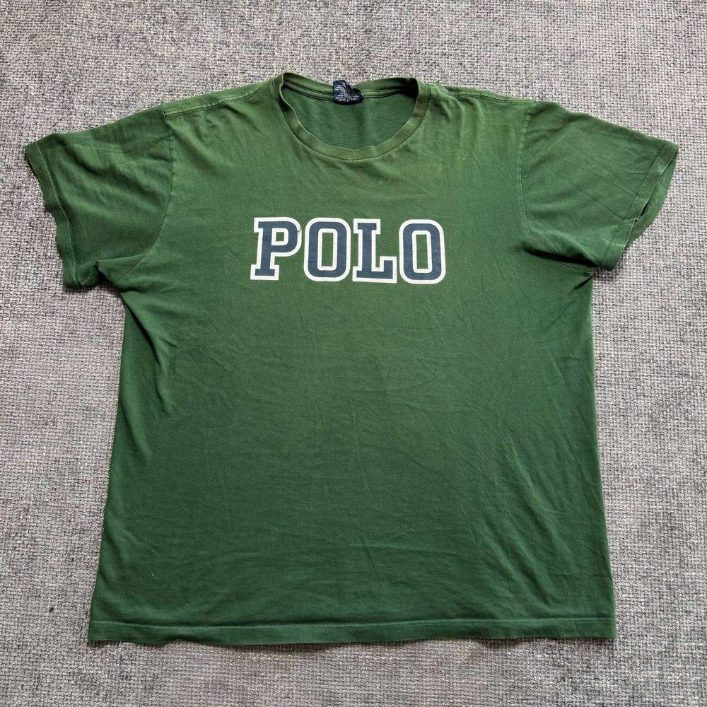 Polo Ralph Lauren T-Shirt Mens Large Green Vintage 90s Spellout Logo Cotton
